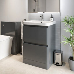 Affine Bathroom Cloakroom Vanity Unit Wash 600 Basin Base Cabinet Drawers Storage Grey - thumbnail 4