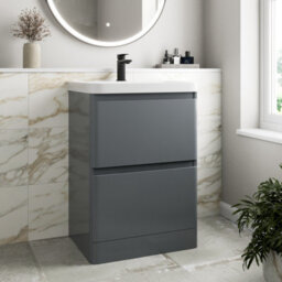 Affine Bathroom Cloakroom Vanity Unit Wash 600 Basin Base Cabinet Drawers Storage Grey - thumbnail 1