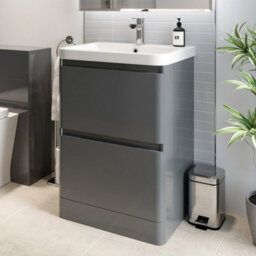Affine Bathroom Cloakroom Vanity Unit Wash 600 Basin Base Cabinet Drawers Storage Grey - thumbnail 2