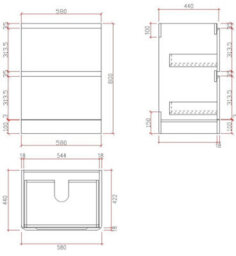 Affine Bathroom Cloakroom Vanity Unit Wash 600 Basin Base Cabinet Drawers Storage Grey - thumbnail 7