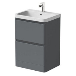 Affine Bathroom Cloakroom Vanity Unit Wash 600 Basin Base Cabinet Drawers Storage Grey - thumbnail 5