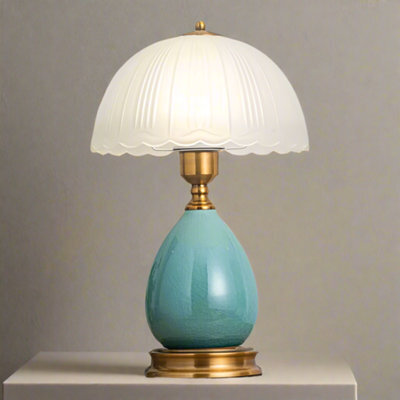 CGC Lighting Cgc Tiffany Large Turquoise Ceramic Table Lamp With Frosted Glass Shade - image 1