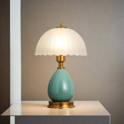 CGC Lighting Cgc Tiffany Large Turquoise Ceramic Table Lamp With Frosted Glass Shade - thumbnail 2