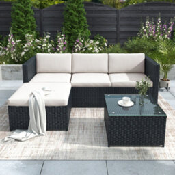 Matteo Black Pe Rattan Effect 3-Piece Garden Corner Sofa & Table Set - Outdoor Patio Lounge - thumbnail 2