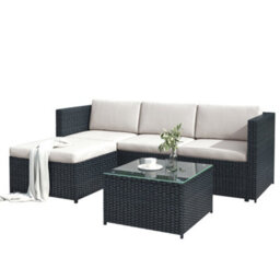 Matteo Black Pe Rattan Effect 3-Piece Garden Corner Sofa & Table Set - Outdoor Patio Lounge - thumbnail 7