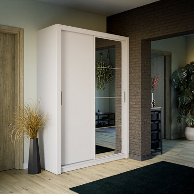 Arte Lux Iv Sliding Door Wardrobe W1500mm H2150mm D600mm - Chic White Matt With Mirrored Feature - image 1