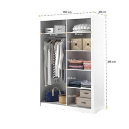 Arte Lux Iv Sliding Door Wardrobe W1500mm H2150mm D600mm - Chic White Matt With Mirrored Feature - thumbnail 4