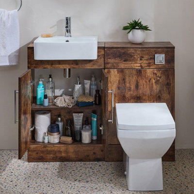 Homestylestore 1050mm Dark Oak Bathroom Combination Vanity Unit With Toilet Pan And Chrome Bar Handle - image 1