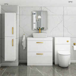 Royal Bathrooms 800mm Floor Standing Vanity Unit 2 Drawer Gloss White & Countertop Basin - Cube With Brushed Brass Handle - thumbnail 2