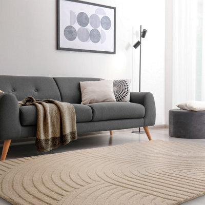 Beige Handmade Modern Wool Easy To Clean Geometric Rug For Bedroom Dining Room And Living Room -120Cm X 170Cm - image 1