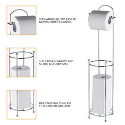 Crystals Free Standing Chrome Toilet Paper Loo Roll Storage Holder Frame Bathroom Shelf - thumbnail 3