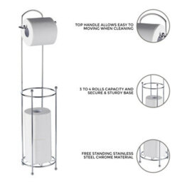 Crystals Free Standing Chrome Toilet Paper Loo Roll Storage Holder Frame Bathroom Shelf - thumbnail 4
