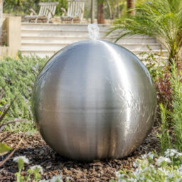 Primrose Brushed Sphere Stainless Steel Outdoor Water Feature With Lights H45Cm - thumbnail 2