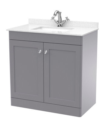 Balterley Swynnerton Traditional 2 Door Floor Standing Vanity Unit With Marble Basin, Satin Grey, 800mm - image 1