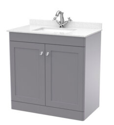 Balterley Swynnerton Traditional 2 Door Floor Standing Vanity Unit With Marble Basin, Satin Grey, 800mm - thumbnail 1