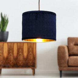 First Choice Lighting Sundance - Navy Blue Velvet Pleated 25Cm Lamp Shade With Gold Inner - thumbnail 4