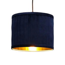 First Choice Lighting Sundance - Navy Blue Velvet Pleated 25Cm Lamp Shade With Gold Inner