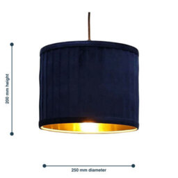 First Choice Lighting Sundance - Navy Blue Velvet Pleated 25Cm Lamp Shade With Gold Inner - thumbnail 8