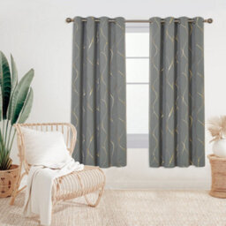Deconovo Thermal Blackout Curtains, Gold Wave Foil Printed Eyelet Curtains For Kids Bedroom, 52 X 54 Inch, Grey, One Pair - thumbnail 1