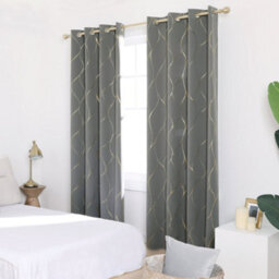 Deconovo Thermal Blackout Curtains, Gold Wave Foil Printed Eyelet Curtains For Kids Bedroom, 52 X 54 Inch, Grey, One Pair - thumbnail 3