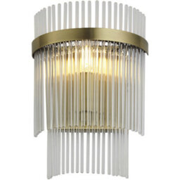 Loops Indoor Antique Brass Plate Wall Light - Clear Glass Rod Decorative Shade - Dimmable