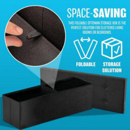 Large Triple Black Ottoman Faux Leather Bench Stool Folding Seat Footstool Chest Foldable - thumbnail 5