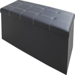 Large Triple Black Ottoman Faux Leather Bench Stool Folding Seat Footstool Chest Foldable - thumbnail 1