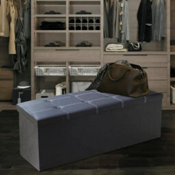 Large Triple Black Ottoman Faux Leather Bench Stool Folding Seat Footstool Chest Foldable - thumbnail 2