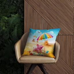 Warren Reed Designer Pig On A Beach Holiday Outdoor Cushion 45Cm X 45Cm - thumbnail 2