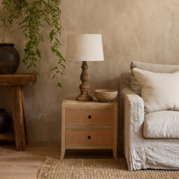 Wyld Haus Toscana Grey-Aged Oak Bedside Table With Rattan Drawer Fronts, 2 Drawers - thumbnail 2