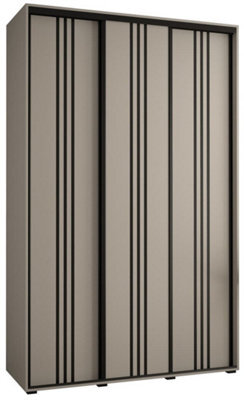 Arte Dakota Vi Sleek Cashmere & Black Sliding Door Wardrobe 1500mm H2350mm D600mm With Three Doors, Two Hanging Rails, And Six Shelves - image 1