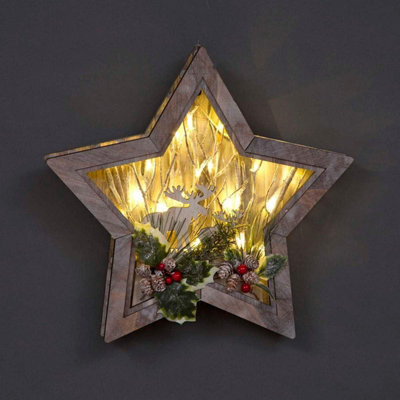 Shatchi B/o Led Wooden Reindeer Scene - Star Shape - W38Xd6Xh38Cm - image 1