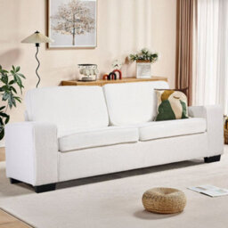 Thehotsale Modern Teddy Fleece Upholstered Loveseat Sofa
