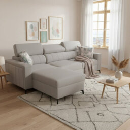 Baltico I Mini Modern Corner Sofa Bed Has Adjustable Profiled Headrests Storage Compact Fabric Lshape Settee Light Grey Left - thumbnail 1