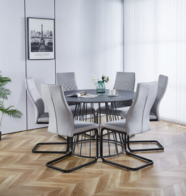 Hallowood Furniture Cullompton Large 120Cm Round Table With 6 Grey High Back Chairs - image 1