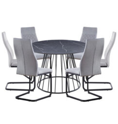 Hallowood Furniture Cullompton Large 120Cm Round Table With 6 Grey High Back Chairs - thumbnail 8