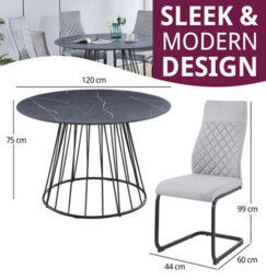 Hallowood Furniture Cullompton Large 120Cm Round Table With 6 Grey High Back Chairs - thumbnail 3