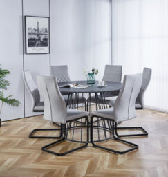 Hallowood Furniture Cullompton Large 120Cm Round Table With 6 Grey High Back Chairs - thumbnail 1