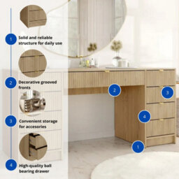 Computer Desk With Storage Tireno Bis Cremona Oak Laminated Mdf Fluted Drawer Fronts Modern Minimalist Furniture For Home Office - thumbnail 5