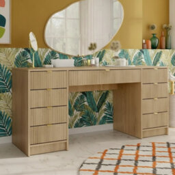 Computer Desk With Storage Tireno Bis Cremona Oak Laminated Mdf Fluted Drawer Fronts Modern Minimalist Furniture For Home Office - thumbnail 1
