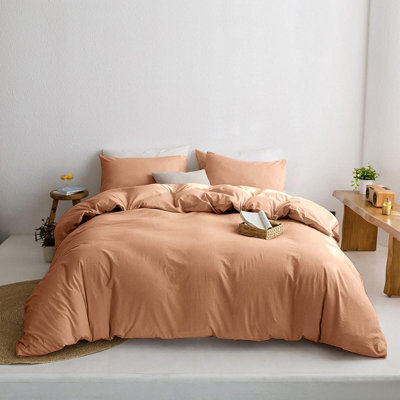 Ameha Plain 3-Piece Duvet Peach Quilt Cover Breathable Microfiber Reversible Single Set With Pillowcase 135 X 200 Cm - image 1