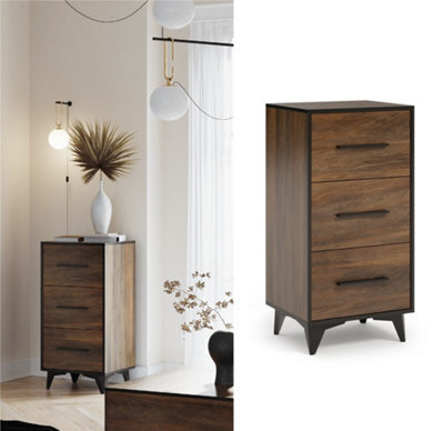 Impact Furniture Chest Of Drawers Tall Narrow 3 Drawer Storage Cabinet Black Legs Dark Oak Mid Century Modern Frida - image 1