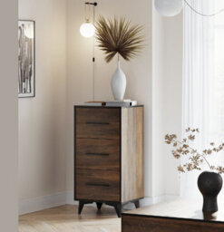 Impact Furniture Chest Of Drawers Tall Narrow 3 Drawer Storage Cabinet Black Legs Dark Oak Mid Century Modern Frida - thumbnail 3