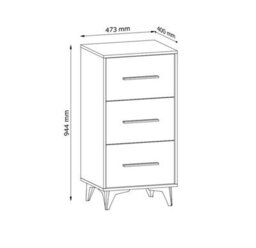 Impact Furniture Chest Of Drawers Tall Narrow 3 Drawer Storage Cabinet Black Legs Dark Oak Mid Century Modern Frida - thumbnail 4