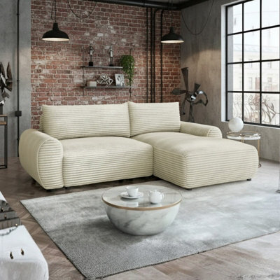 Bello Corner Sofa Bed Stylish Storage Equipped Contoured For Comfort Versatile Sleep Function For Modern Living Spaces Cream Right - image 1