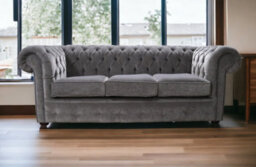 Chesterfield Genuine 3 Seater Sofa Pimlico Bark Grey Fabric In Classic Style - thumbnail 4