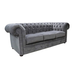 Chesterfield Genuine 3 Seater Sofa Pimlico Bark Grey Fabric In Classic Style - thumbnail 2