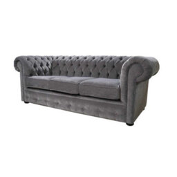 Chesterfield Genuine 3 Seater Sofa Pimlico Bark Grey Fabric In Classic Style - thumbnail 3