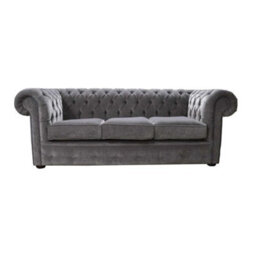 Chesterfield Genuine 3 Seater Sofa Pimlico Bark Grey Fabric In Classic Style - thumbnail 1