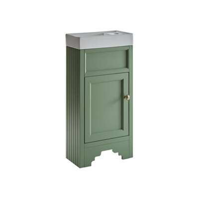 Homestylestore Pastel Green 400mm Bathroom Vanity Unit And Round Brushed Brass Handle - image 1
